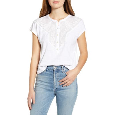 Lucky Brand Applique Yoke Henley Top, White