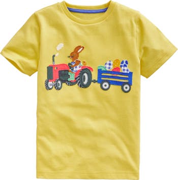 Mini Boden Kids' Shark Applique Cotton T-Shirt in Daffodil Yellow Shark at Nordstrom, Size 4-5Y
