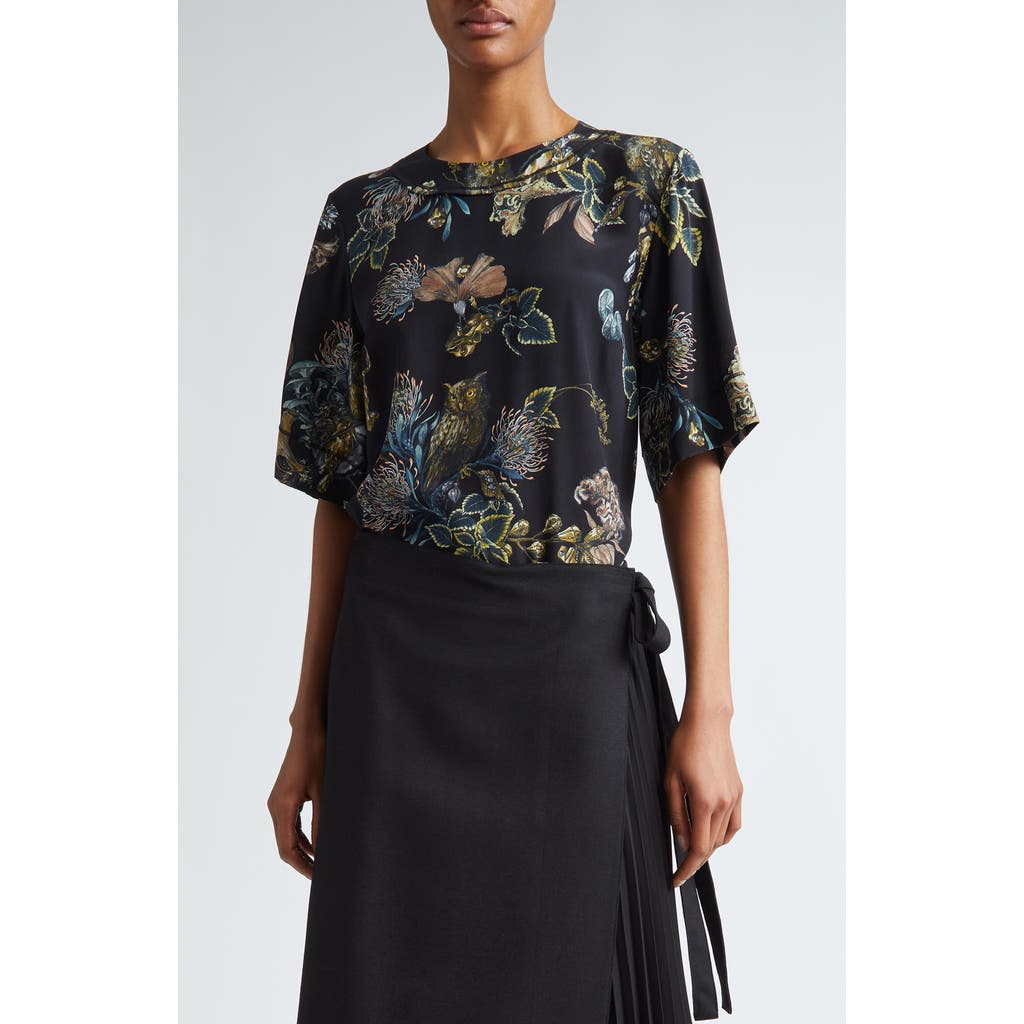 Jason Wu Collection Floral Forest Print Silk Top in Black/Multi 