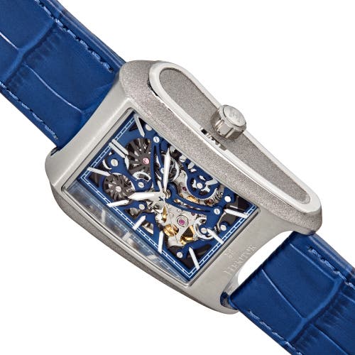 Shop Heritor Automatic Wyatt Skeleton Watch In Silver/blue