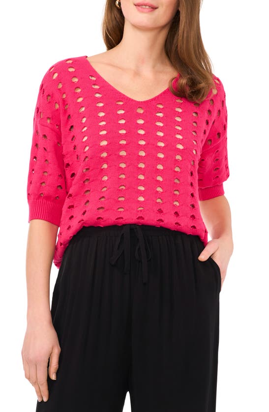 Shop Halogen ® Open Knit Sweater In Hot Pink Peacock