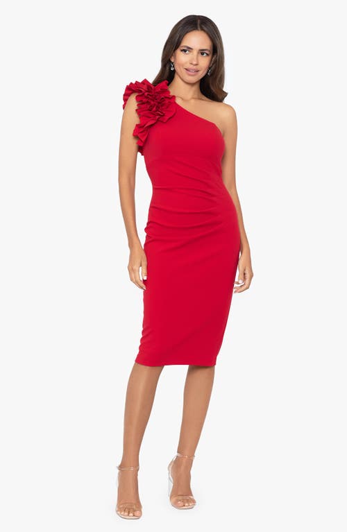 Shop Xscape Evenings Ruffle One Shoulder Sheath Dress In Red