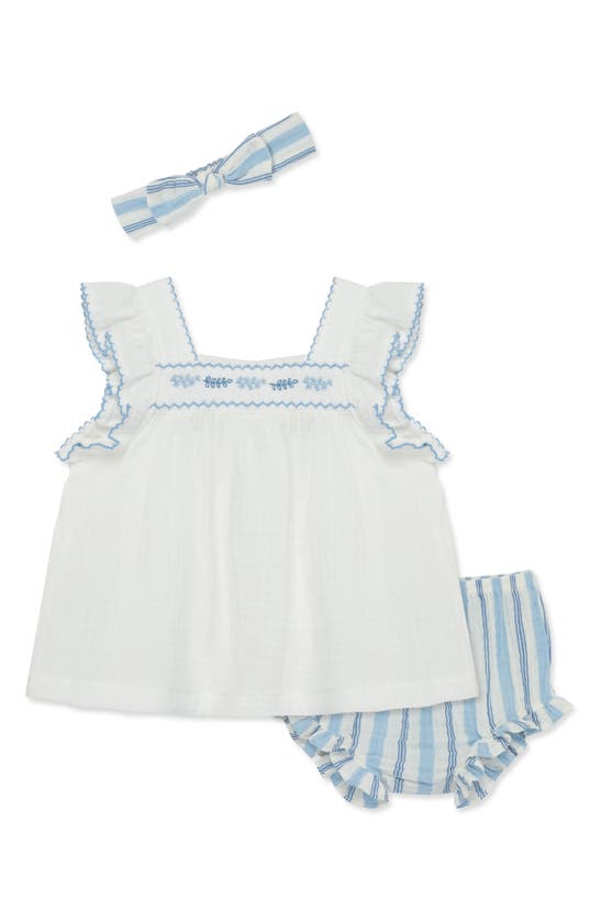 Shop Little Me Stripes & Sprigs Gauze Tank & Shorts Set In Blue