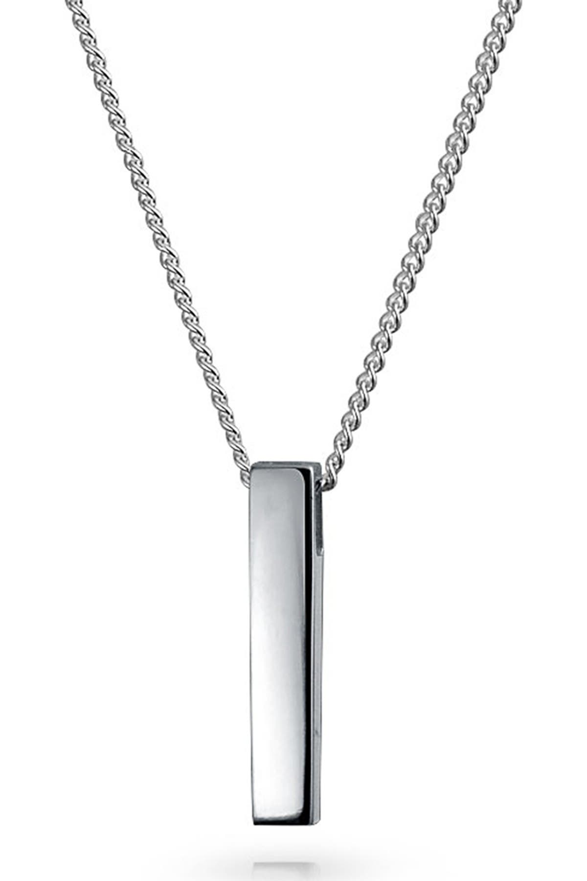 Bling Jewelry Rhodium Plated Sterling Silver Vertical Bar Pendant