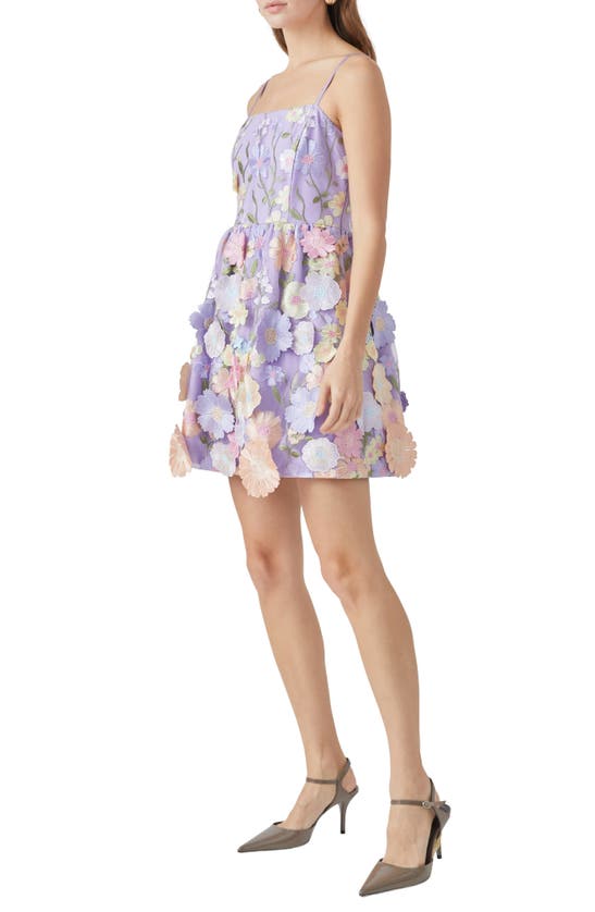 Endless Rose Floral Embroidered Fit & Flare Minidress In Lilac