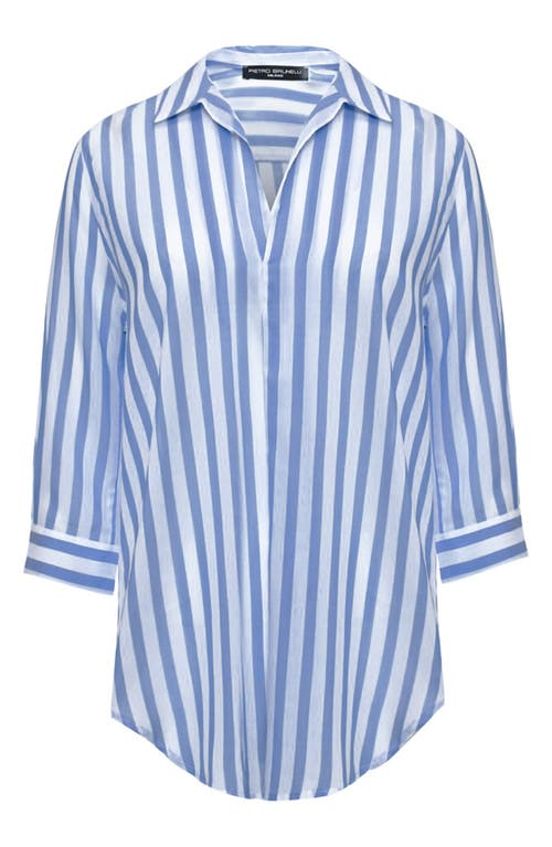 Shop Pietro Brunelli Stripe Maternity Popover Shirt In Navy