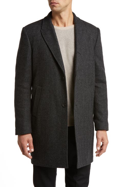 Wool Blend Herringbone Tweed Coat