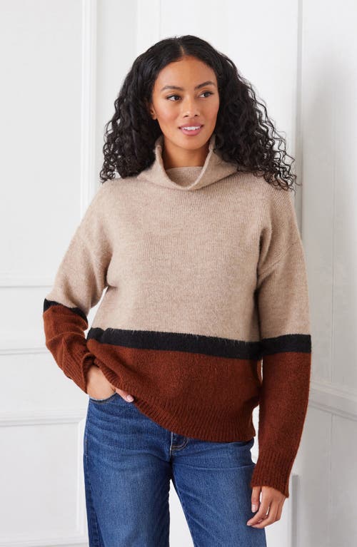 Shop Karen Kane Colorblock Turtleneck Sweater In Brown Multi