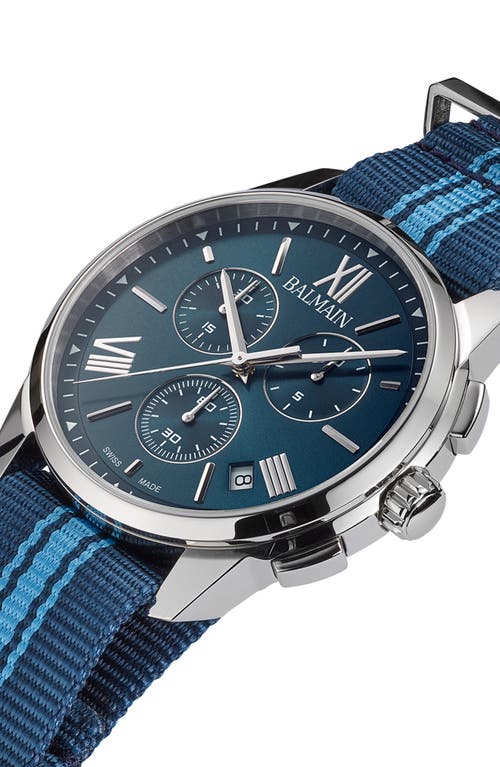 Balmain Watches Madrigal Chronograph Fabric Strap Watch, 42mm In Blue Nato