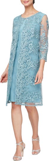 Embroidered Three Quarter Sleeve Shift Dress