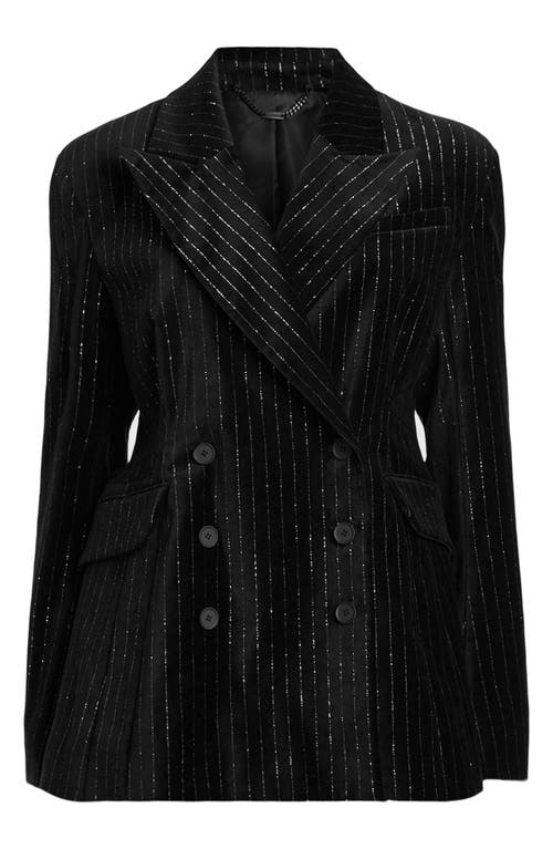 Shop Allsaints Sevenh Metallic Stripe Double Breasted Velvet Blazer In Black