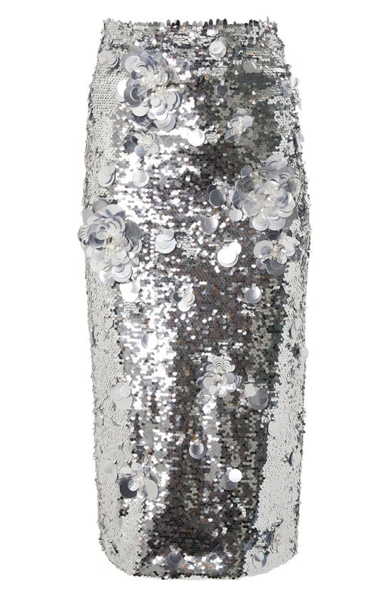 Shop Carolina Herrera Floral Sequin Skirt In Silver