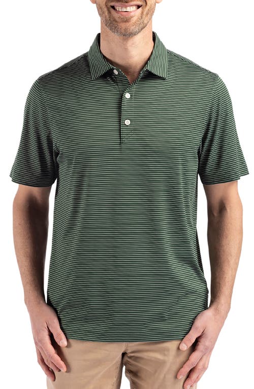 Cutter & Buck Forge Pencil Stripe Stretch Mens Polo Shirt In Hunter/white