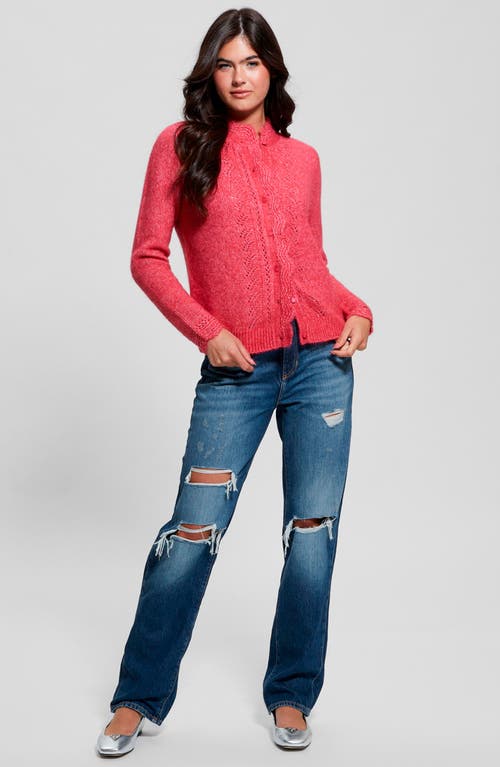 Guess Macie Pointelle Detail Cardigan In Spring Coral