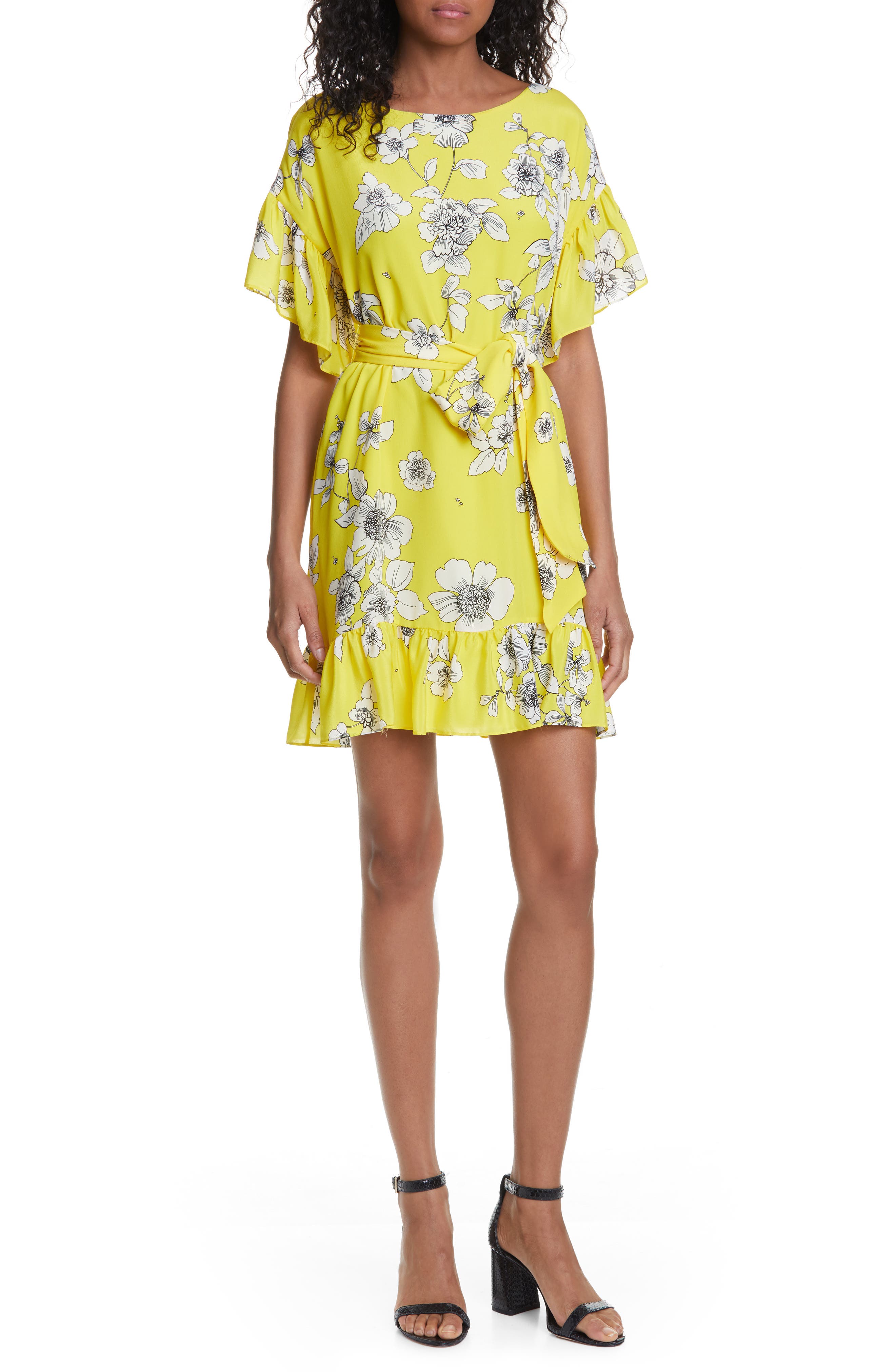 Alice + Olivia Ellamae Ruffle Sleeve Dress, Yellow