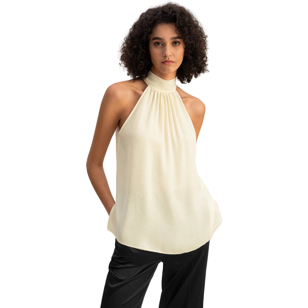 Lilysilk Silk Georgette Halter Neck Top In Lily White