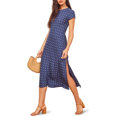 Reformation Jennifer Dot Midi Dress, Blue