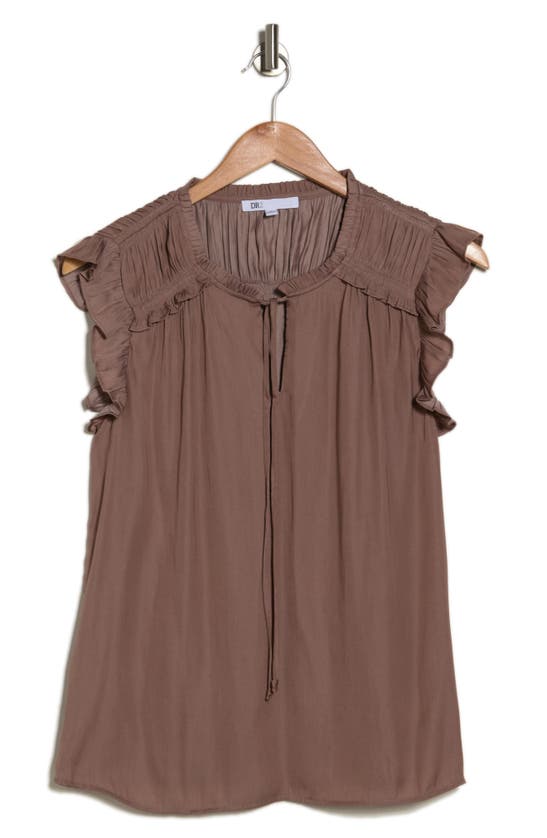 Dr2 By Daniel Rainn Ruffle Tie Neck Top In Hazelnut