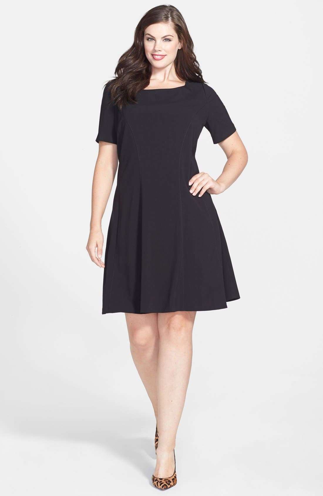 Tahari Elbow Sleeve Fit & Flare Dress (Plus Size) Nordstrom