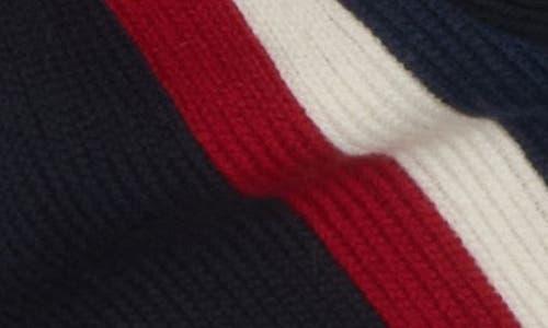 Moncler Logo Stripe Wool Scarf In Blue