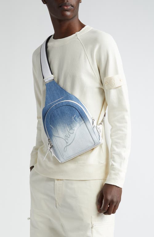 Shop Christian Louboutin Loubifunk Dégradé Denim & Jacquard Backpack In Blue White/white