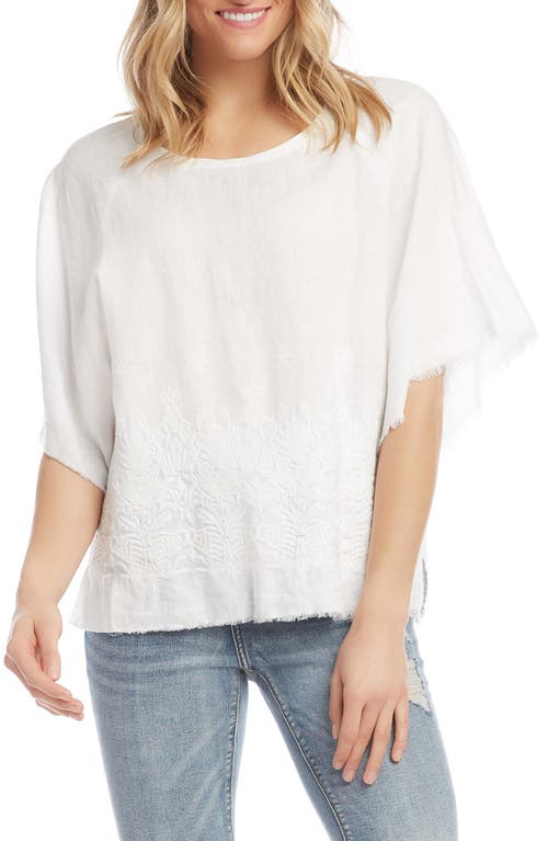 Karen Kane Embroidered Frayed Linen Top in Off White at Nordstrom, Size X-Small