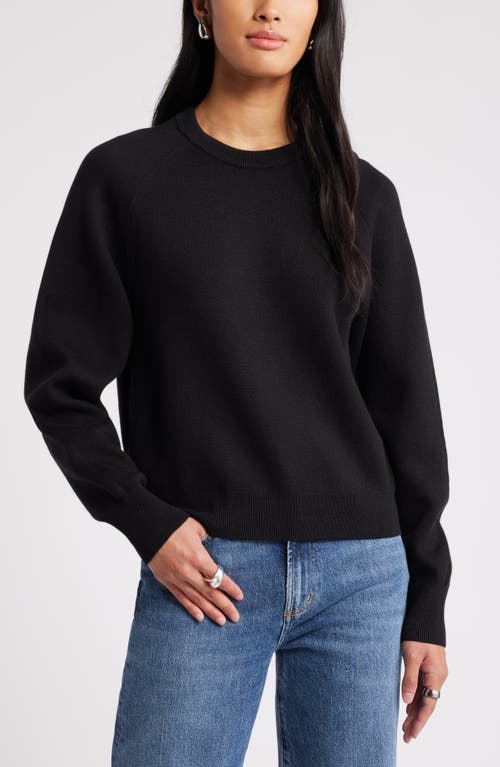 Shop Nordstrom Raglan Sleeve Cotton & Cashmere Blend Crewneck Sweater In Black Rock