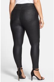 City Chic 'Wet Look' Stretch Skinny Jeans (Black) (Plus Size) | Nordstrom