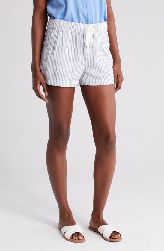 Shop Caslon ® Stripe Drawstring Linen Blend Shorts In White- Blue M Cove Stripe