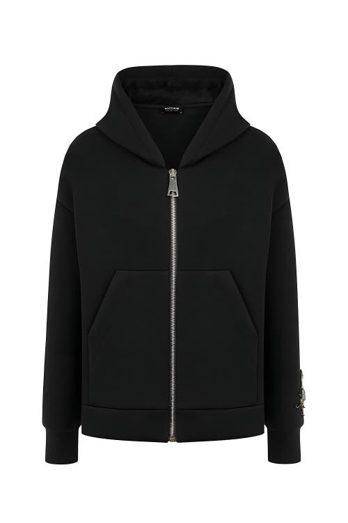 Shop Nocturne Zippered Kangaroo Pocket Sweatshirt In Black