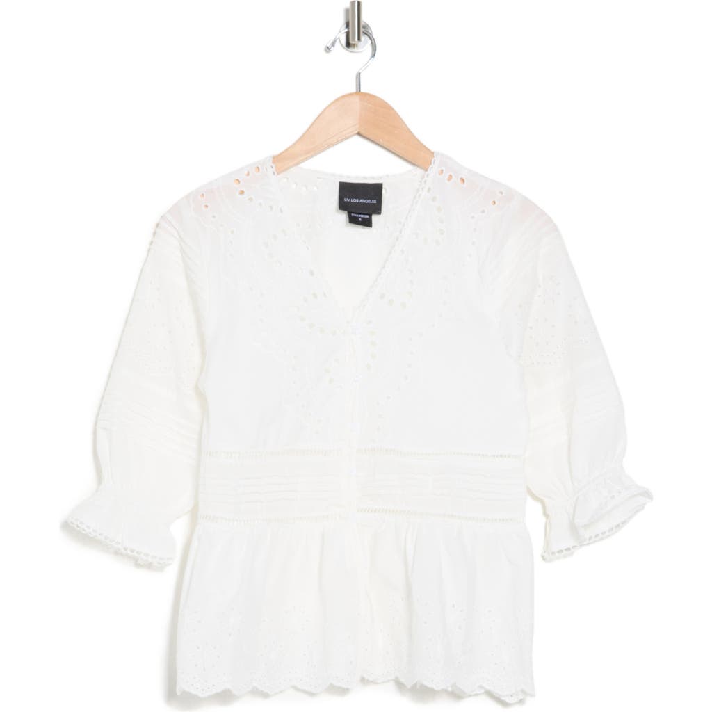 Forgotten Grace Eyelet Peplum Shirt In White
