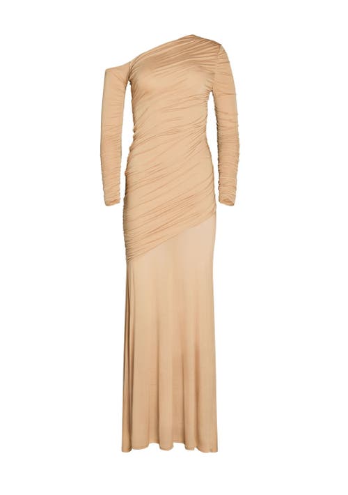 Shop Ser.o.ya Persephone Ruched Maxi Dress In Tan