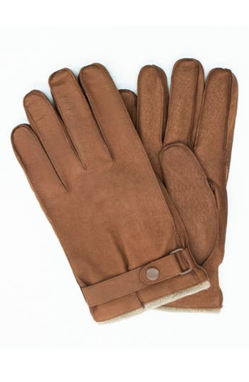 Portolano Nappa Leather Belted Gloves In Brushed Cork