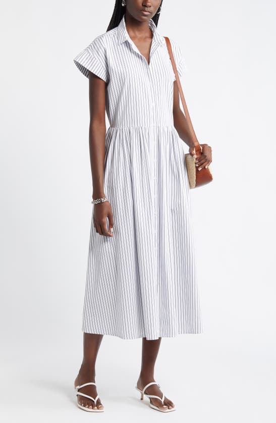 NORDSTROM NORDSTROM DROP WAIST BUTTON FRONT COTTON MIDI DRESS 