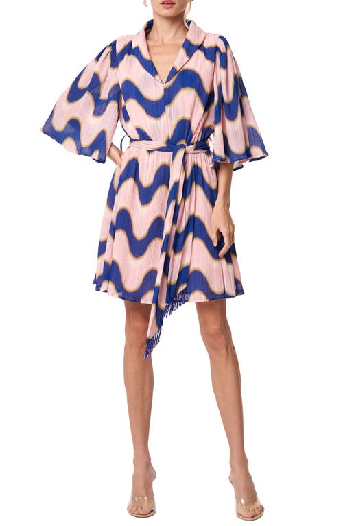 Juni Wave Print Dress in Pink/Blue