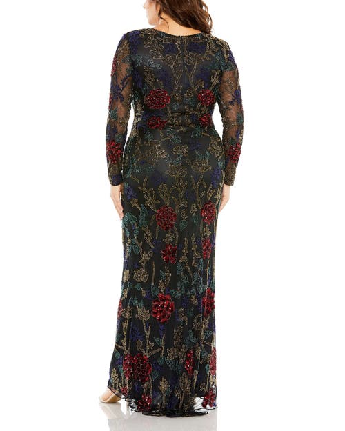 Mac Duggal High Neck Beaded Embellished Gown In Black Multi