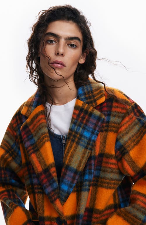 Shop Desigual Napoles Plaid Coat In Orange