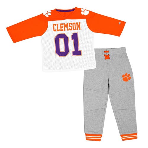 Toddler Colosseum Orange/Heather Gray Clemson Tigers Jingtinglers Football V-Neck Jersey T-Shirt & Pants Set