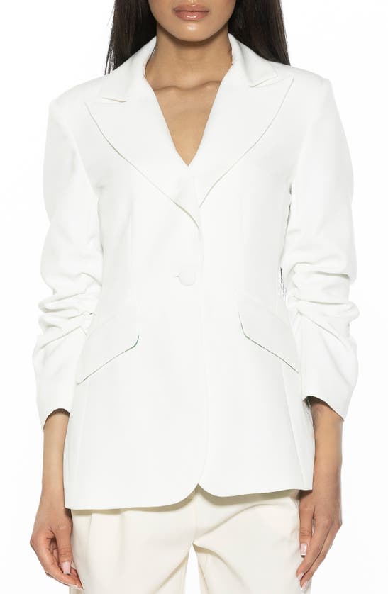 Shop Alexia Admor Ruched Sleeve One-button Blazer In Ivory