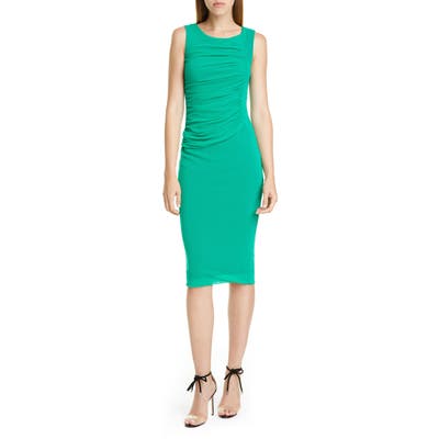 Fuzzi Ruched Mesh Sheath Dress, Green