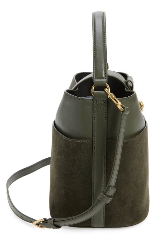 Veronica Beard Small Crest Lock Leather Bucket Bag In Pine