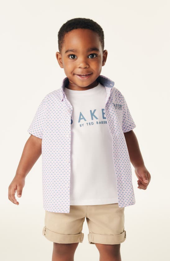 Shop Baker By Ted Baker Kids' Cotton Graphic T-shirt & Print Short Sleeve Button-down Shirt Set In Pink