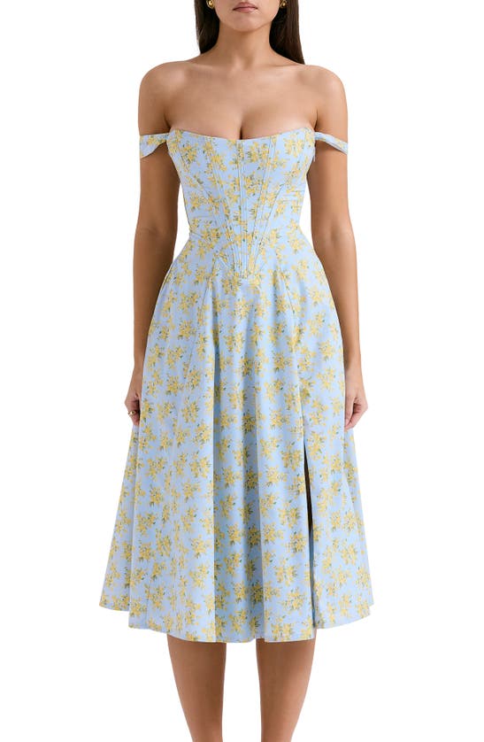 Shop House Of Cb Saira Floral Lace-up Corset Cocktail Dress In Print Light Blue