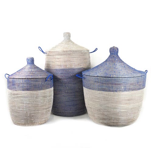 Mbare Dou Lid Storage Basket Two-tone Low Storage In Navy And White