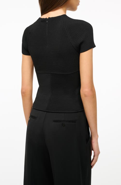 Shop Staud Tigereye Directional Rib Short Sleeve Sweater In Black