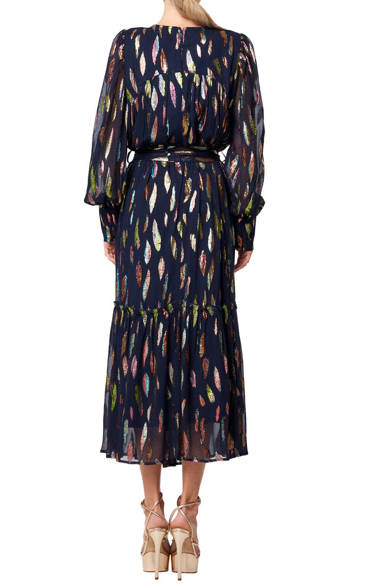 CIEBON Eryn Metallic Print Tie Waist Long Sleeve Maxi Dress | Nordstrom