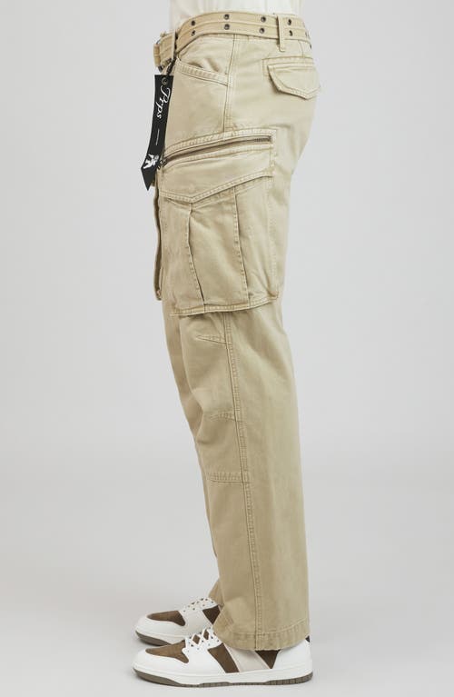 Shop Prps Backbone Belted Cargo Jeans In Beige