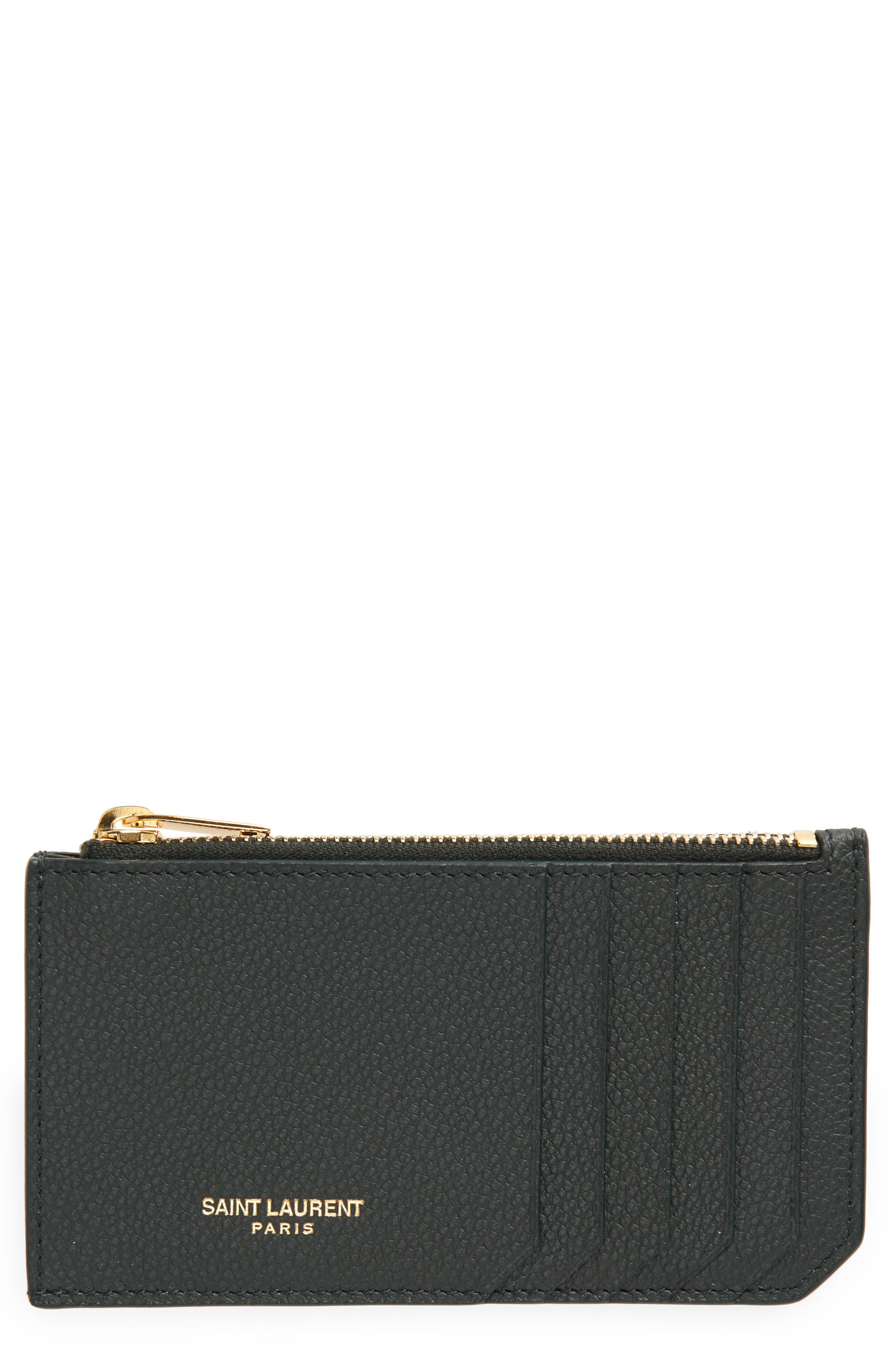 Saint Laurent Fragments Leather Zip Card Case in New Vert Fonce at Nordstrom