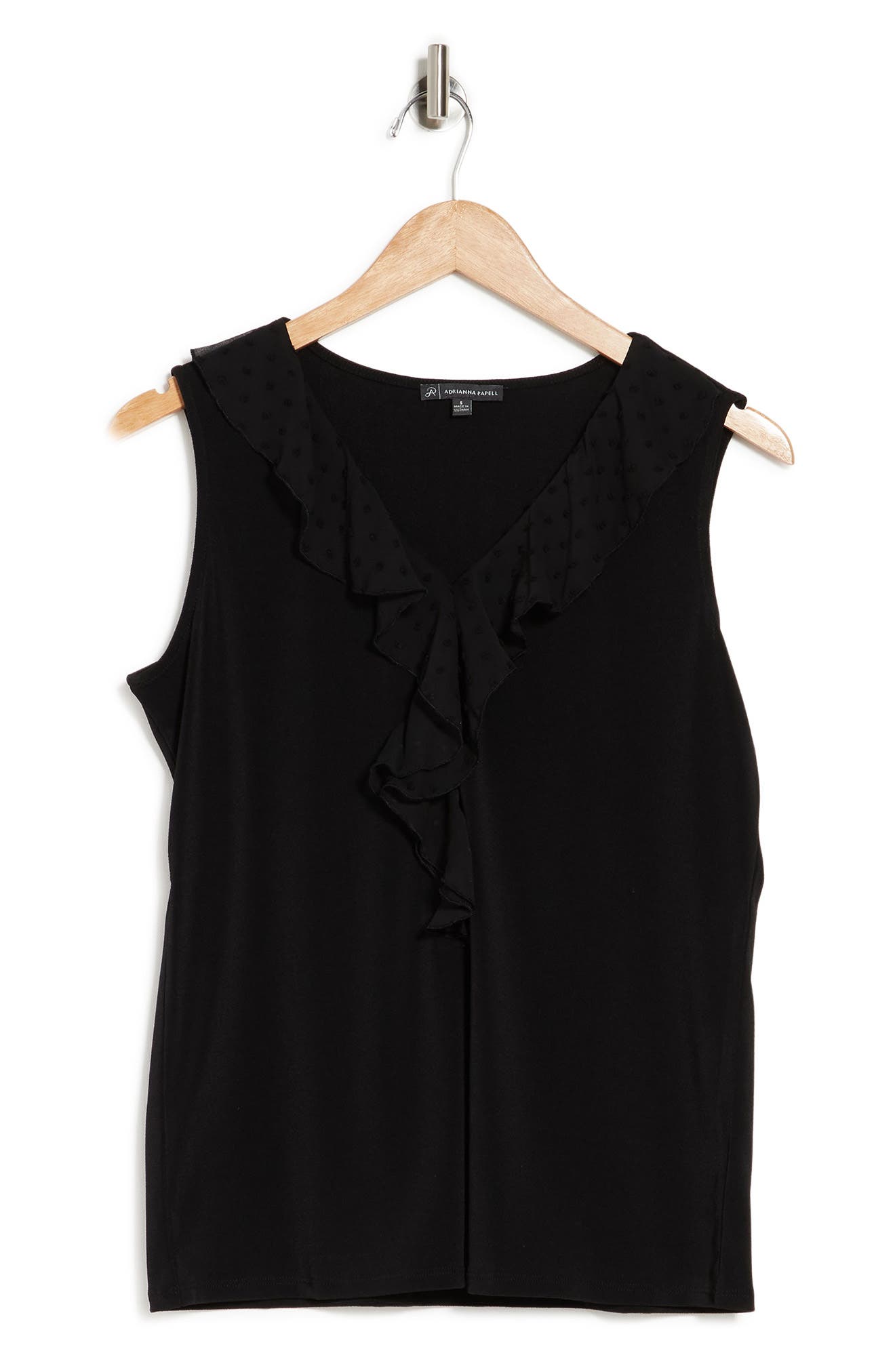 Adrianna Papell V-neck Ruffle Woven Blouse In Black