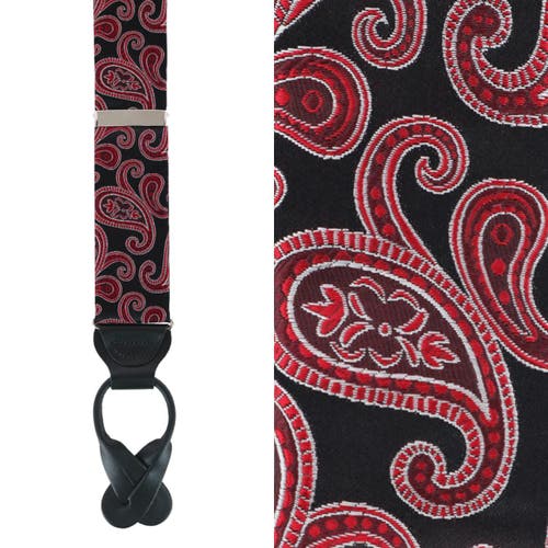 Shop Trafalgar Willard's Wavy Paisley Silk Button End Private Collection Suspenders In Black